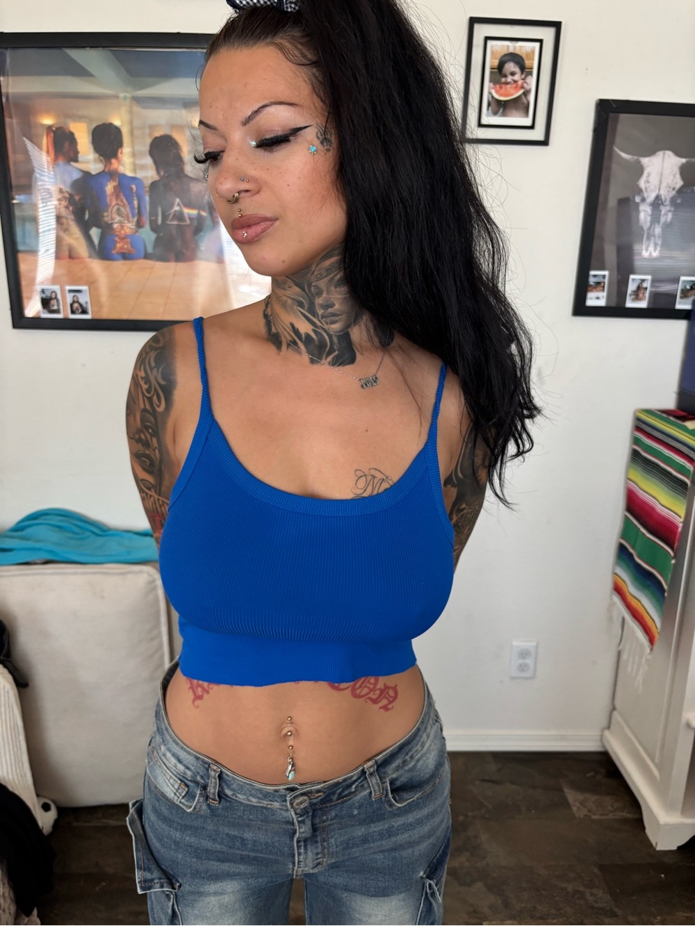 No Boundaries Royal Blue and copper Ribbed Spaghetti-Strap Crop Tank
